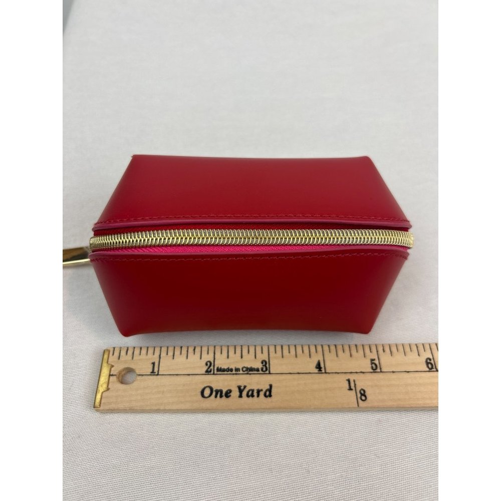 Elizabeth Arden Red Faux Leather Cosmetic Bag Gold Pink Zipper Closure - Picture 10 of 11